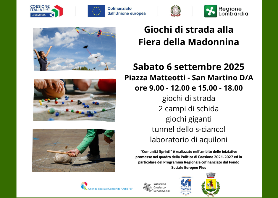 “Giochi in Strada” alla Fiera della Madonnina: nuovo appuntamento del progetto "Comunità Sprint"