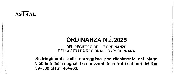 ORDINANZA N. 2/2025 DELLA SR 79 TERNANA
