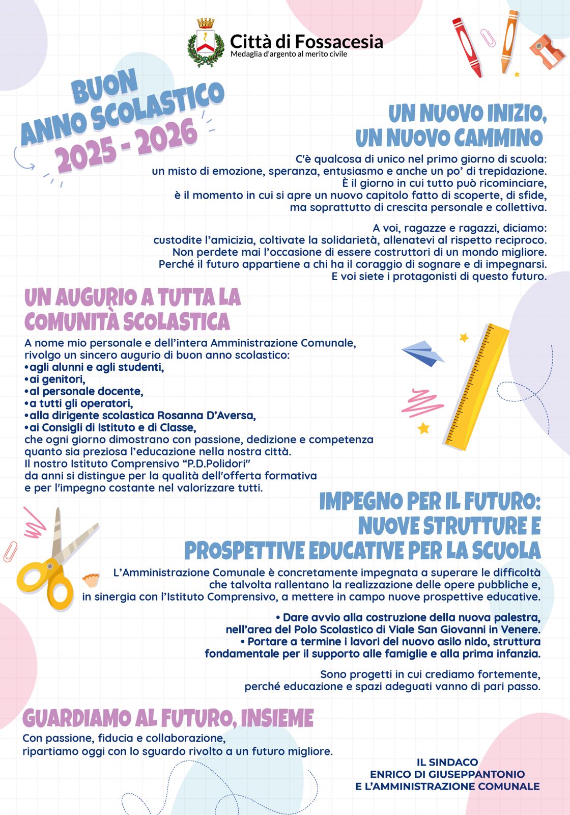 Locandina per inizio nuovo anno scolastico