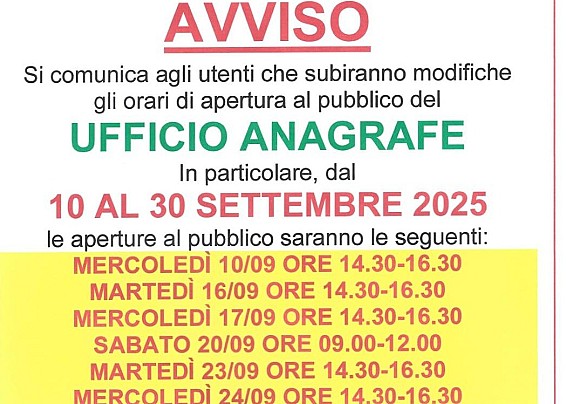 Apertura sportello anagrafe