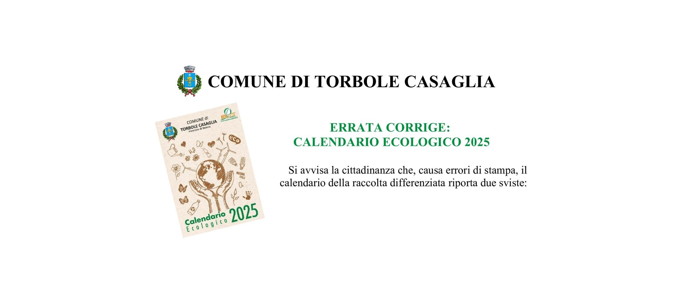 Errata corrige: calendario ecologico 2025