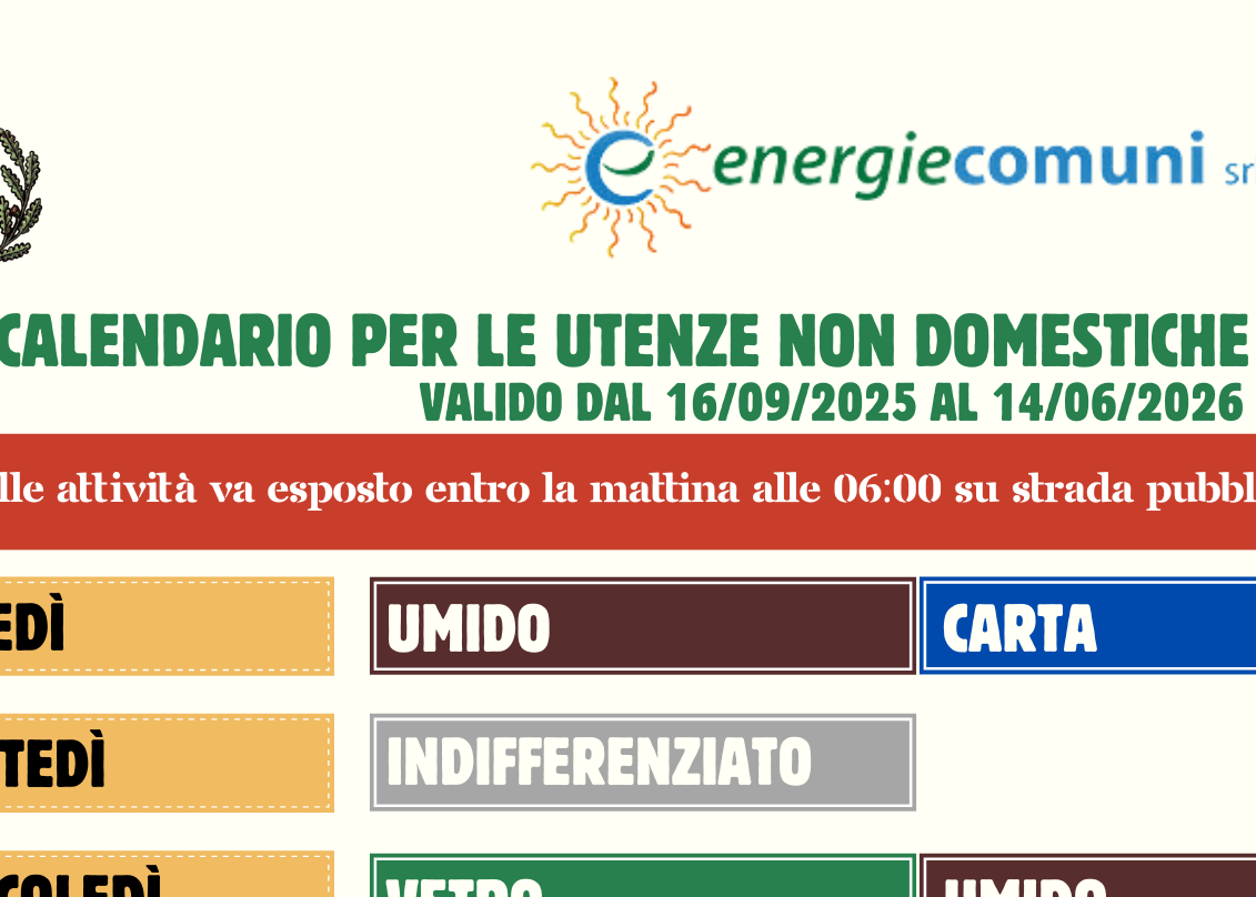 Nuovo Calendario ATTIVITA' in vigore dal 16/09/2025