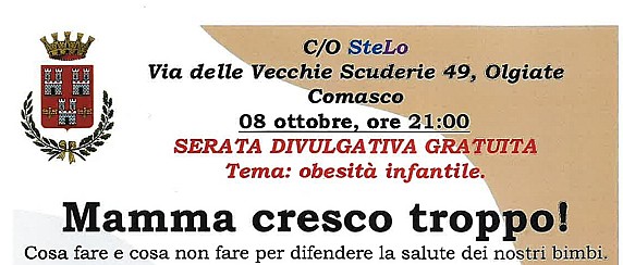 Serata divulgativa sull'obesità infantile. Mamma cresco troppo!