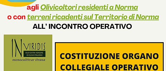 Incontro con gli Olivicoltori di Norma per la costituzione di un organo collegiale per il progetto "OLIO INVIRIDIS" campagna 2025/2026