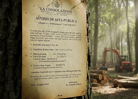 AVVISO DI ASTA PUBBLICA PER LA VENDITA "IN PIEDI" DI TAGLIO BOSCHIVO A TODI - SCADENZA: 23.10.2025 ore 11,00 - seduta pubblica: 23.10.2025, ore 10.