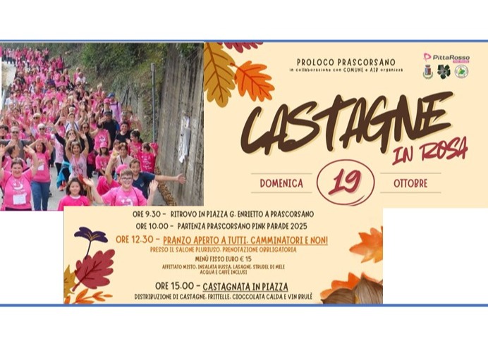 Eventi paesi vicini: Prascorsano,                                                                                                                                             Pink Parade e Castagnata, Domenica 19 Ottobre