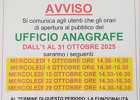 Apertura sportello anagrafe