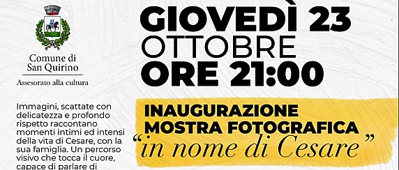 Giovedì 23 Ottobre ore 21:00, inaugurazione mostra fotografica "in nome di Cesare"