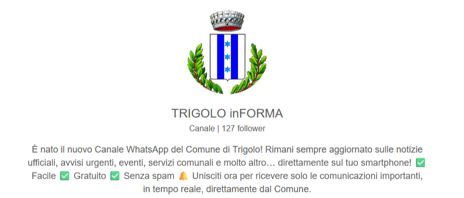 È nato il nuovo Canale WhatsApp del Comune di Trigolo