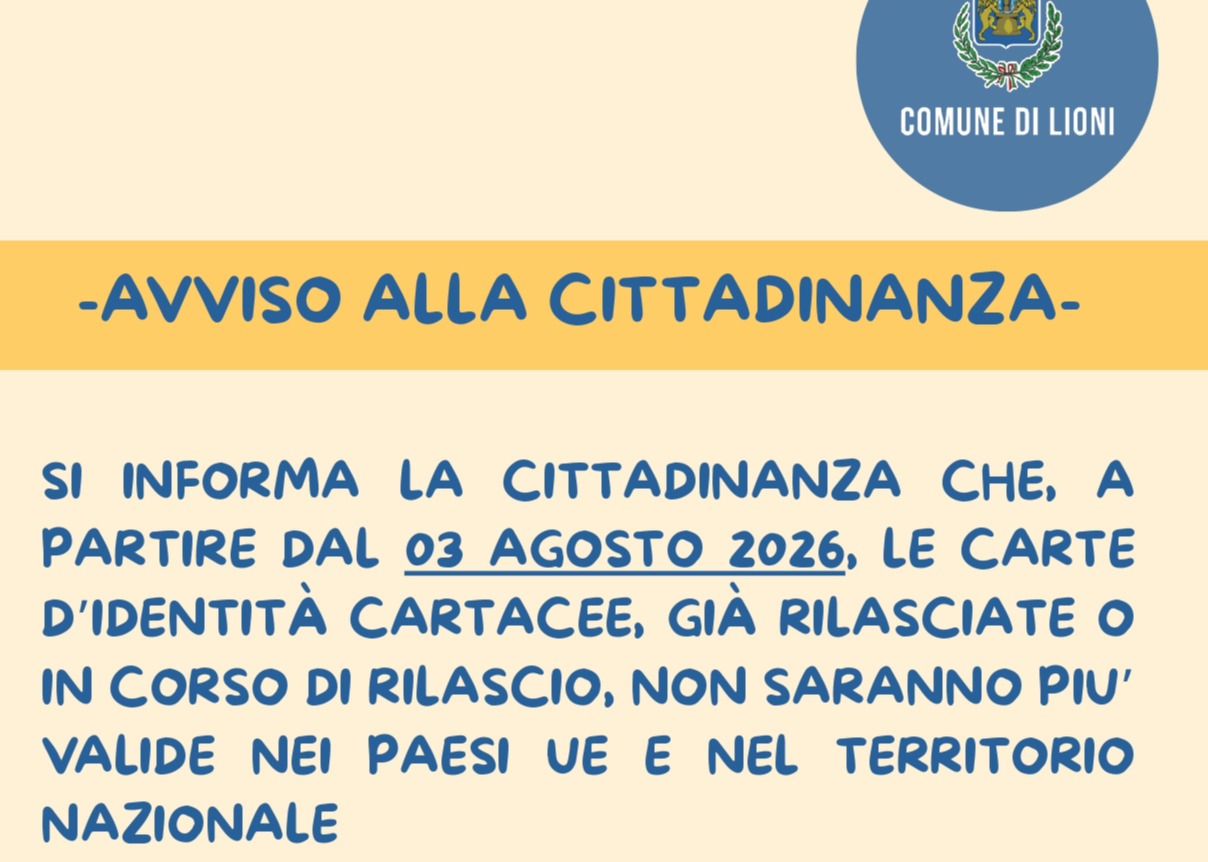 AVVISO: AGGIORNAMENTO CARTA D'IDENTITA'