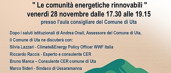 Incontro pubblico “Le comunità energetiche rinnovabili” – 28 novembre ore 17:30 - Aula consiliare