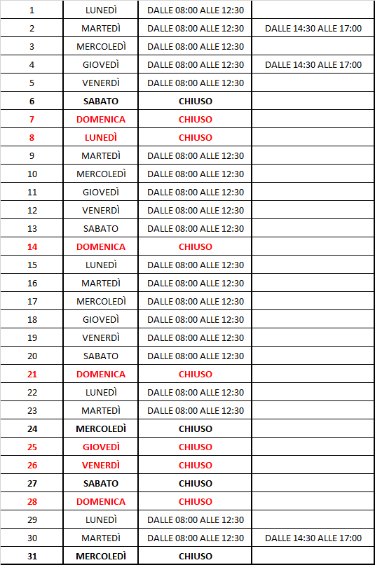 ORARI ECOCENTRO SAN SALVO DICEMBRE 2025