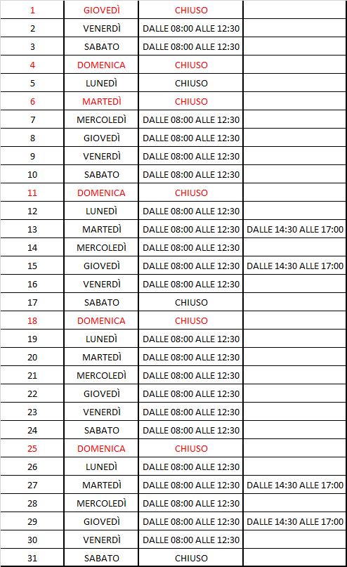 ORARI ECOCENTRO SAN SALVO GENNAIO 2026