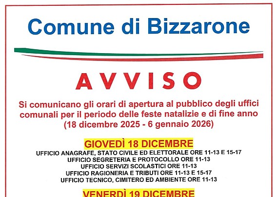 Orari aperture uffici Comunali