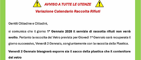 Variazione del calendario di raccolta dei rifiuti nel periodo delle festività natalizie