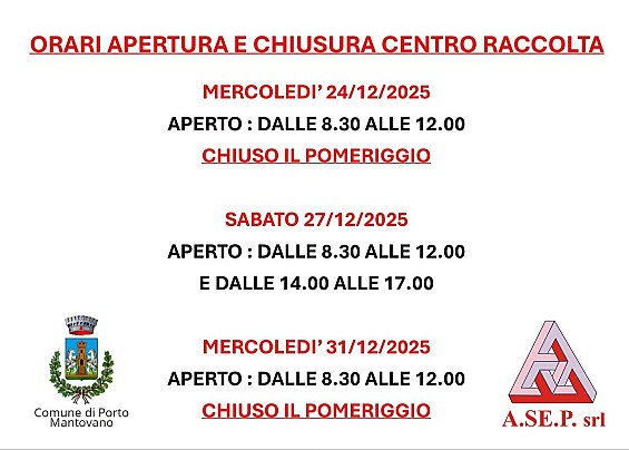 Variazione giorni apertura Centro di Raccolta