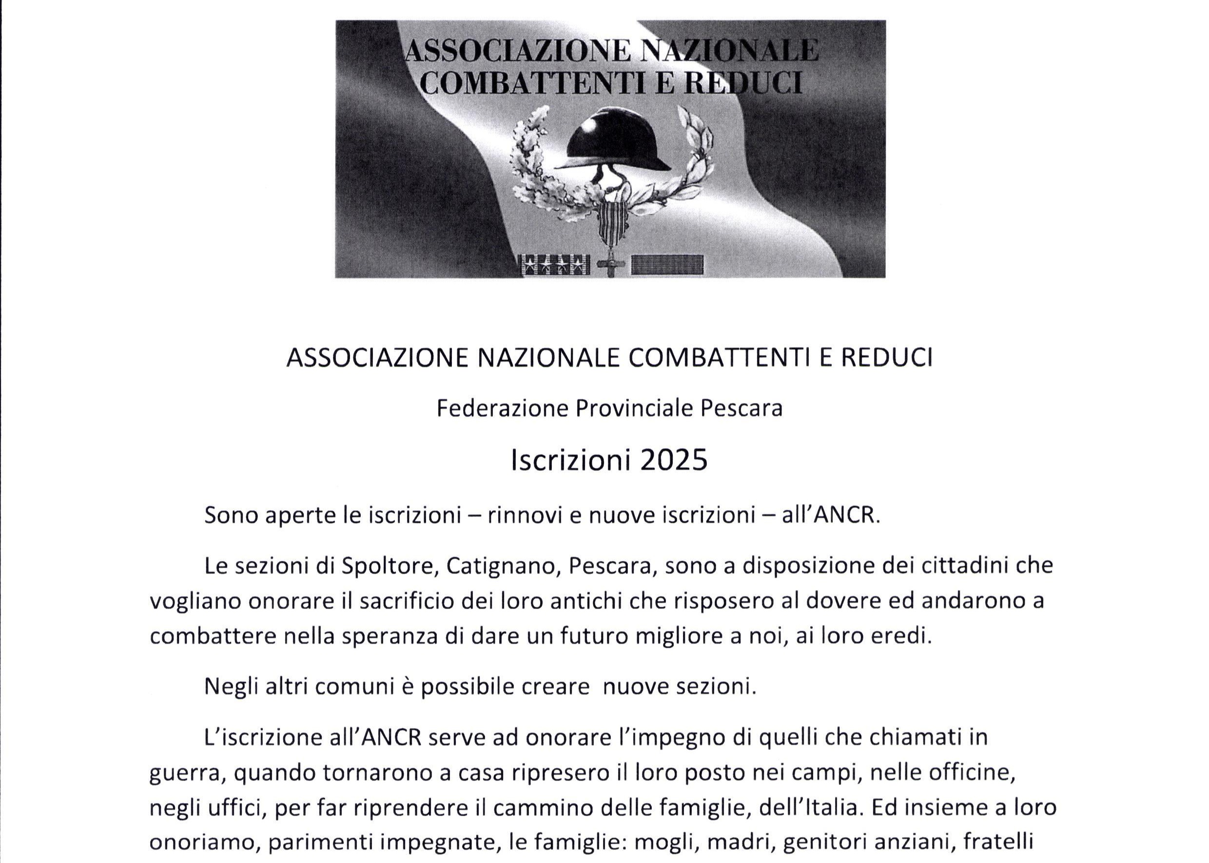 Associazione Nazionale Combattenti e Reduci - Iscrizioni 2026