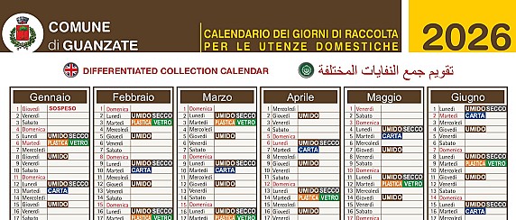 Calendario raccolta rifiuti 2026