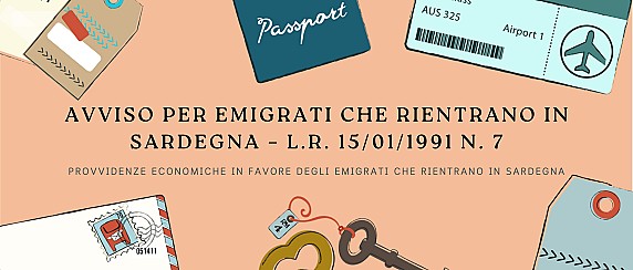 Avviso per emigrati che rientrano in Sardegna – L.R. 15/01/1991 n. 7