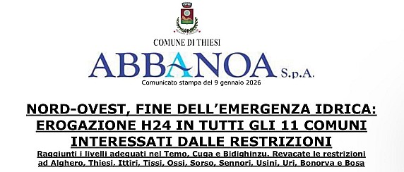 Nord - Ovest  Fine dell' Emergenza Idrica Revoca delle Restrizioni.