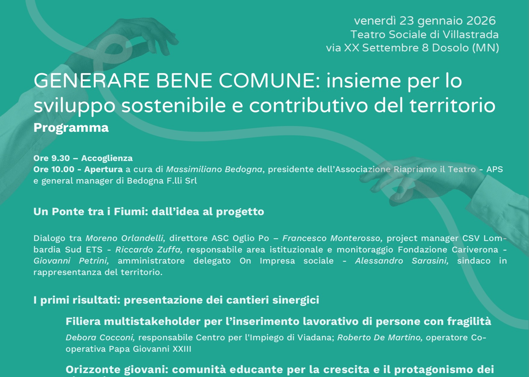 E' tempo di GENERARE BENE COMUNE: insieme per lo sviluppo sostenibile e contributivo del territorio