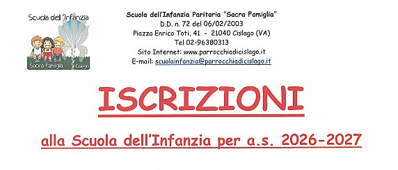 Iscrizioni Scuola dell'Infanzia Sacra Famiglia