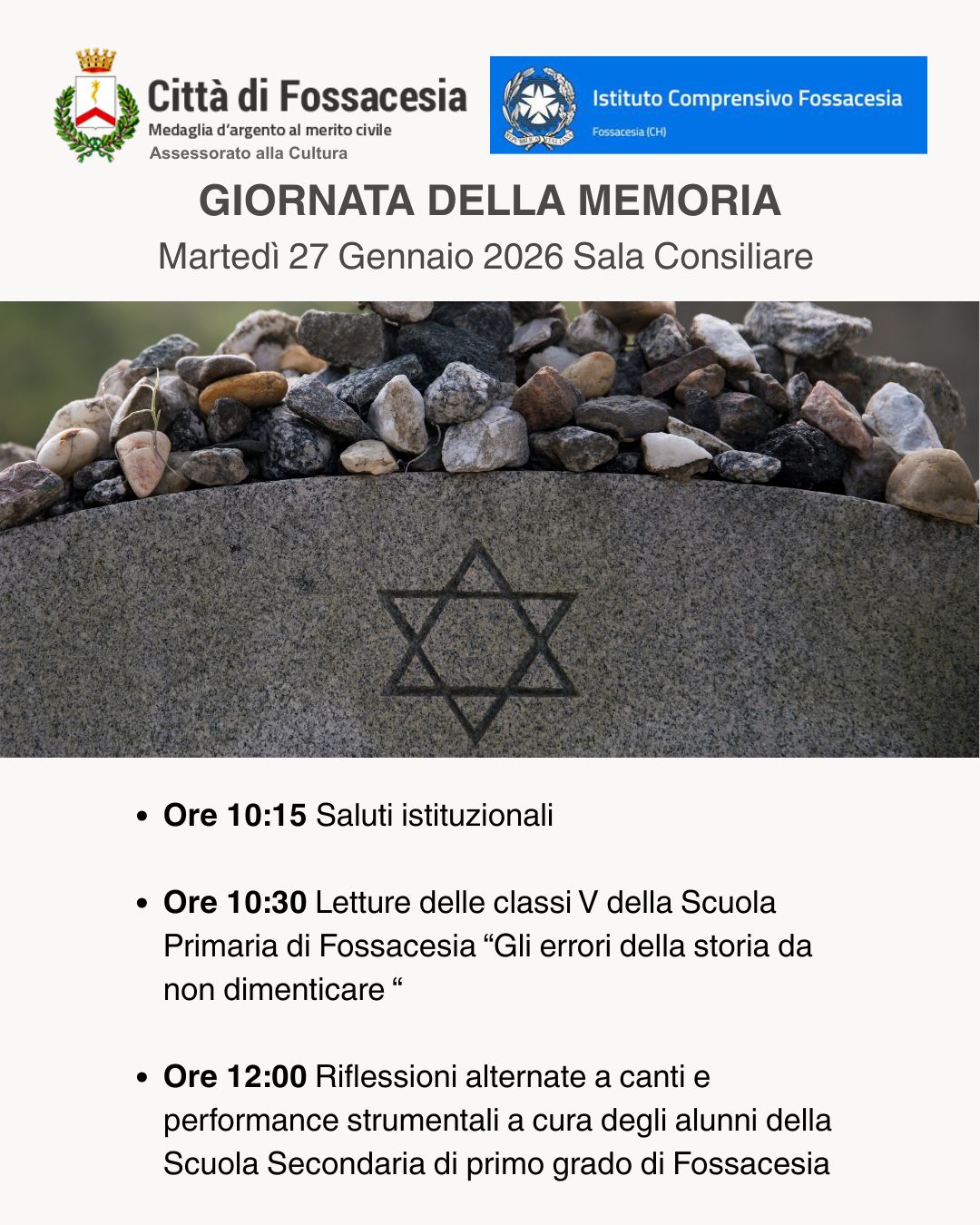 Programma dell'evento Giornata della Memoria