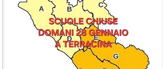 Allerta arancione, scuole chiuse a Terracina domani, mercoledì 28 gennaio 2026