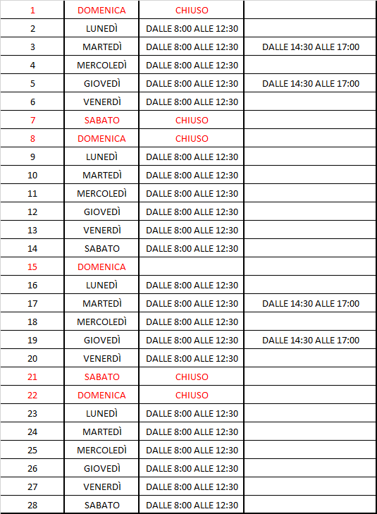 orari febbraio ecocentro san salvo