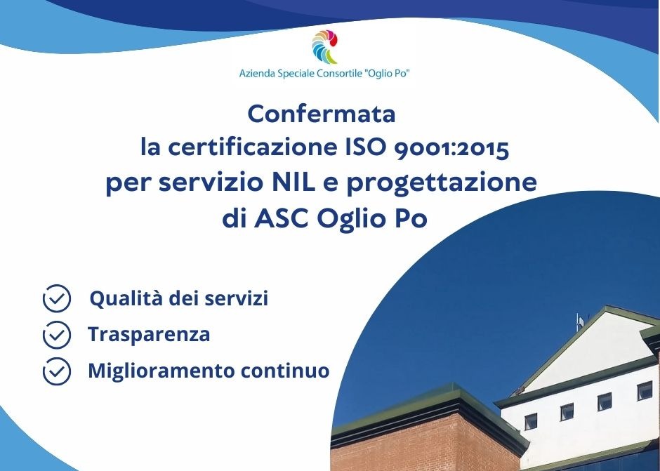 Confermata per l’Azienda Speciale Consortile Oglio la Certificazione ISO 9001:2015