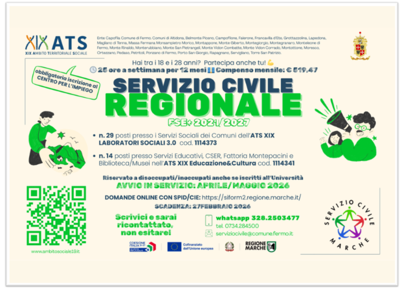 SERVIZIO CIVILE REGIONALE FSE+ - AVVISO DI SELEZIONE (scad. 27 febbraio 2026)