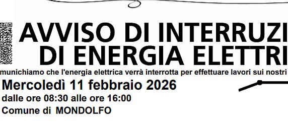 Avviso di interruzione di energia elettrica in data Mercoledì 11.02.2026, dalle ore 08.30 alle ore 16.00