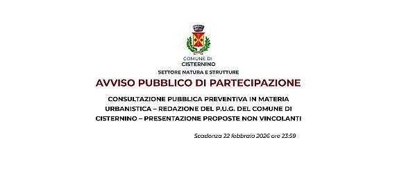 Avviso pubblico di consultazione preventiva per la redazione del PUG – Presentazione proposte entro il 22/02/2026