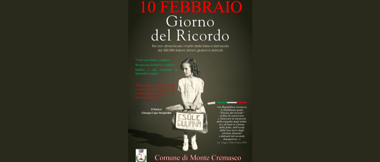 Il Comune di Monte Cremasco celebra solennemente il Giorno del Ricordo