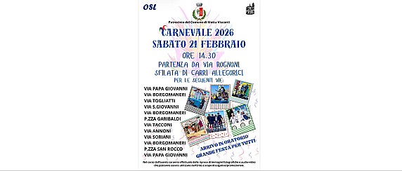 Carnevale 2026: Domani 21 Febbraio la tradizionale sfilata dei Carri Allegorici