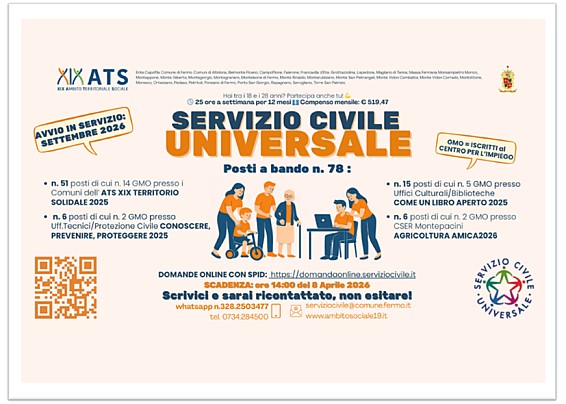 SERVIZIO CIVILE UNIVERSALE - Scadenza presentazione domanda 08.04.2026