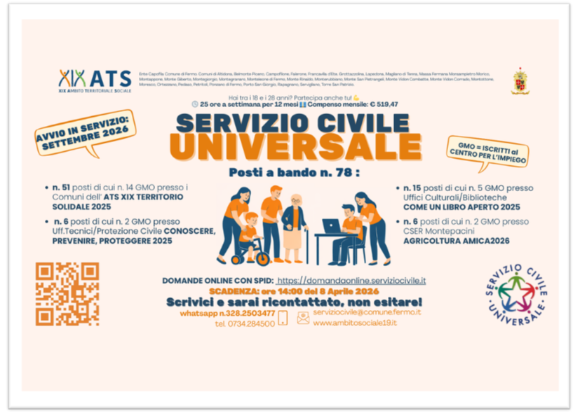 SERVIZIO CIVILE UNIVERSALE - Scadenza presentazione domanda 08.04.2026