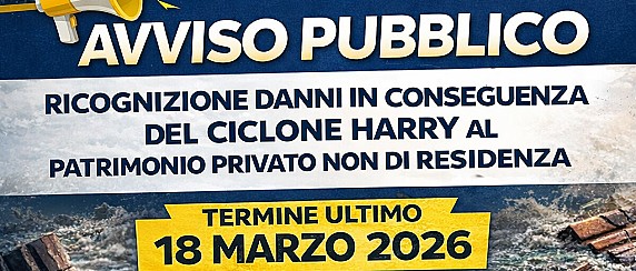 Avviso pubblico per la ricognizione dei danni subiti dal patrimonio abitativo privato non di residenza a seguito del ciclone Harry