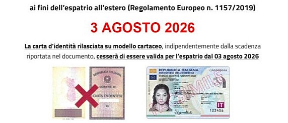 APERTURA Straordinaria venerdì 20  sabato 21 e domenica 22 Marzo 2026 per il rilascio della carta d'identità elettronica