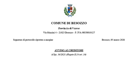 AVVISO AI CREDITORI (d.lgs. 36/2023 Allegato II.14 art. 16)