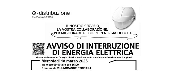 Avviso di interruzione energia elettrica lavori programmati - Comune di Villagrande Strisaili