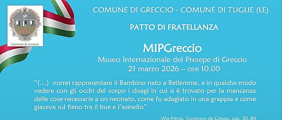 Firma del Patto di Fratellanza con Tuglie (LE), nel segno del Presepe di Francesco.