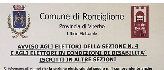 AVVISO AI CITTADINI – SPOSTAMENTO SEGGIO ELETTORALE N. 4