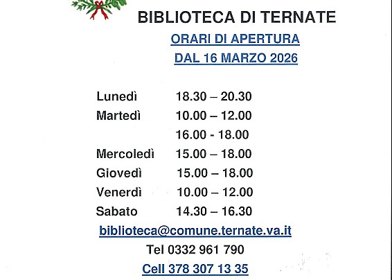 Biblioteca comunale - nuovi orari di apertura dal 16 marzo 2026