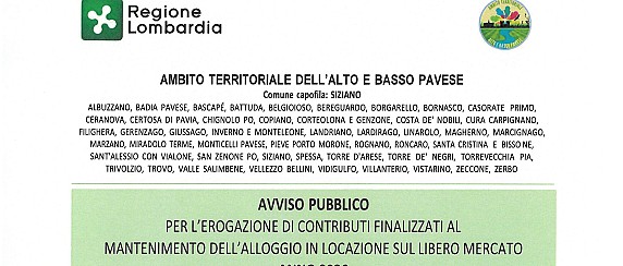 Avviso pubblico per l’erogazione di contributi finalizzati al mantenimento dell’alloggio in locazione sul libero mercato anno 2026