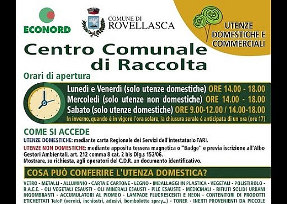 Nuovi orari Centro Comunale di Raccolta