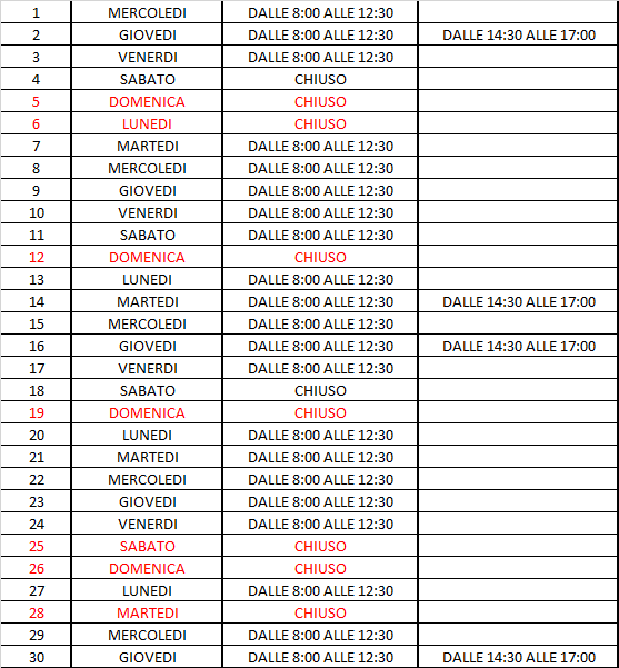 ORARIO APRILE ECOCENTRO SAN SALVO