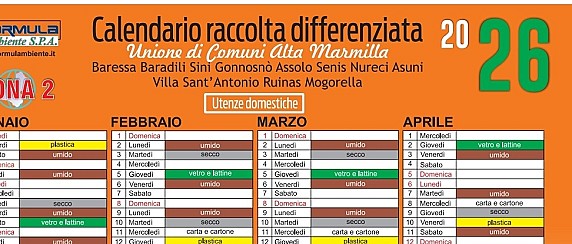 CALENDARIO RACCOLTA DIFFERENZIATA - ANNO 2026