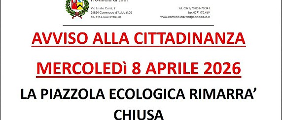 Avviso chiusura Piazzola Ecologica