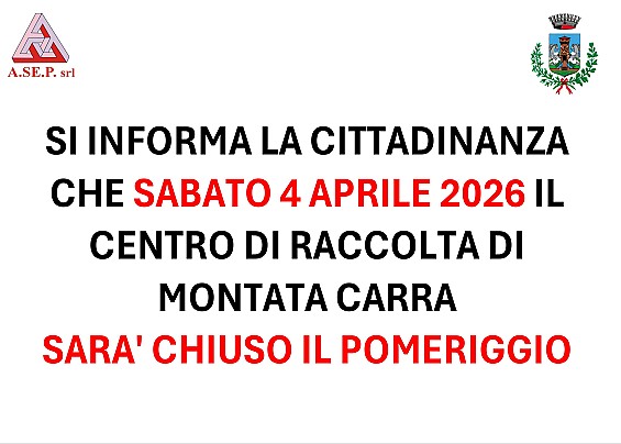 Chiusura Centro di Raccolta: sabato 4 aprile 2026